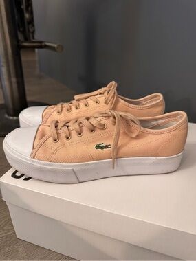 Lacoste Women's Peach Canvas Low-Top Sneakers with White Sole